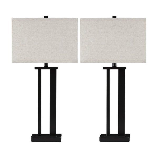 Metal Frame Table Lamp with Hardback Shade Set of 2 Off White and Bronze