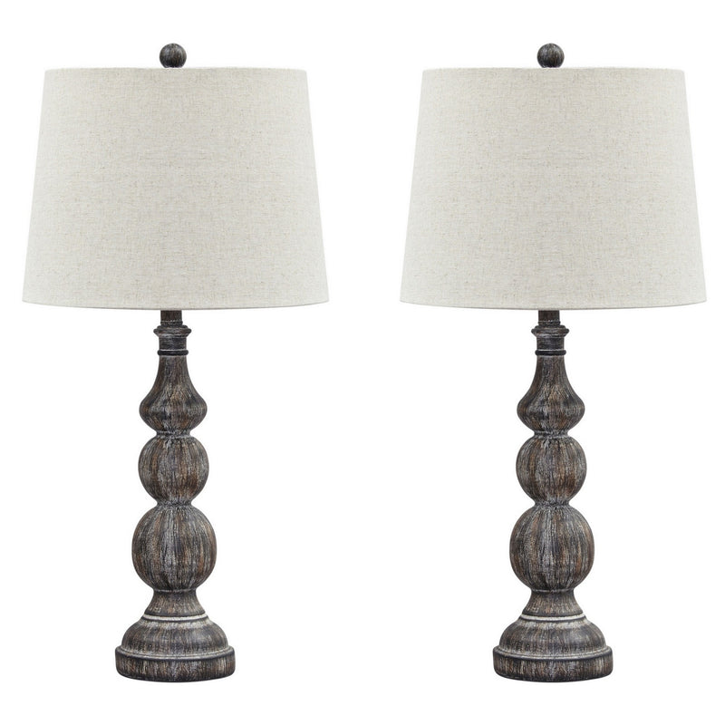 Polyresin Table Lamp with Turned Base Set of 2 Brown and Off White-zoom-