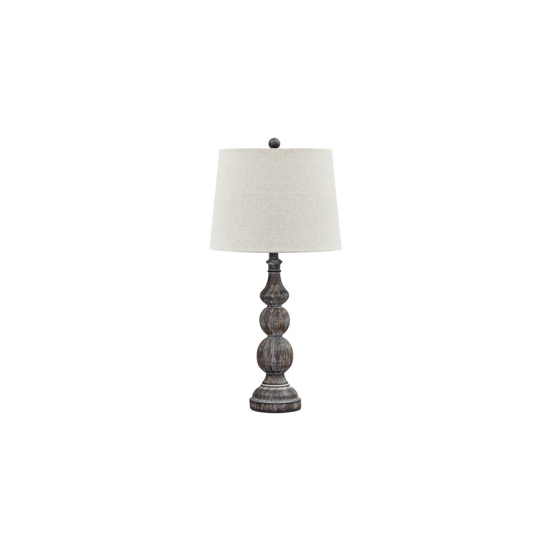 Polyresin Table Lamp with Turned Base Set of 2 Brown and Off White-zoom-