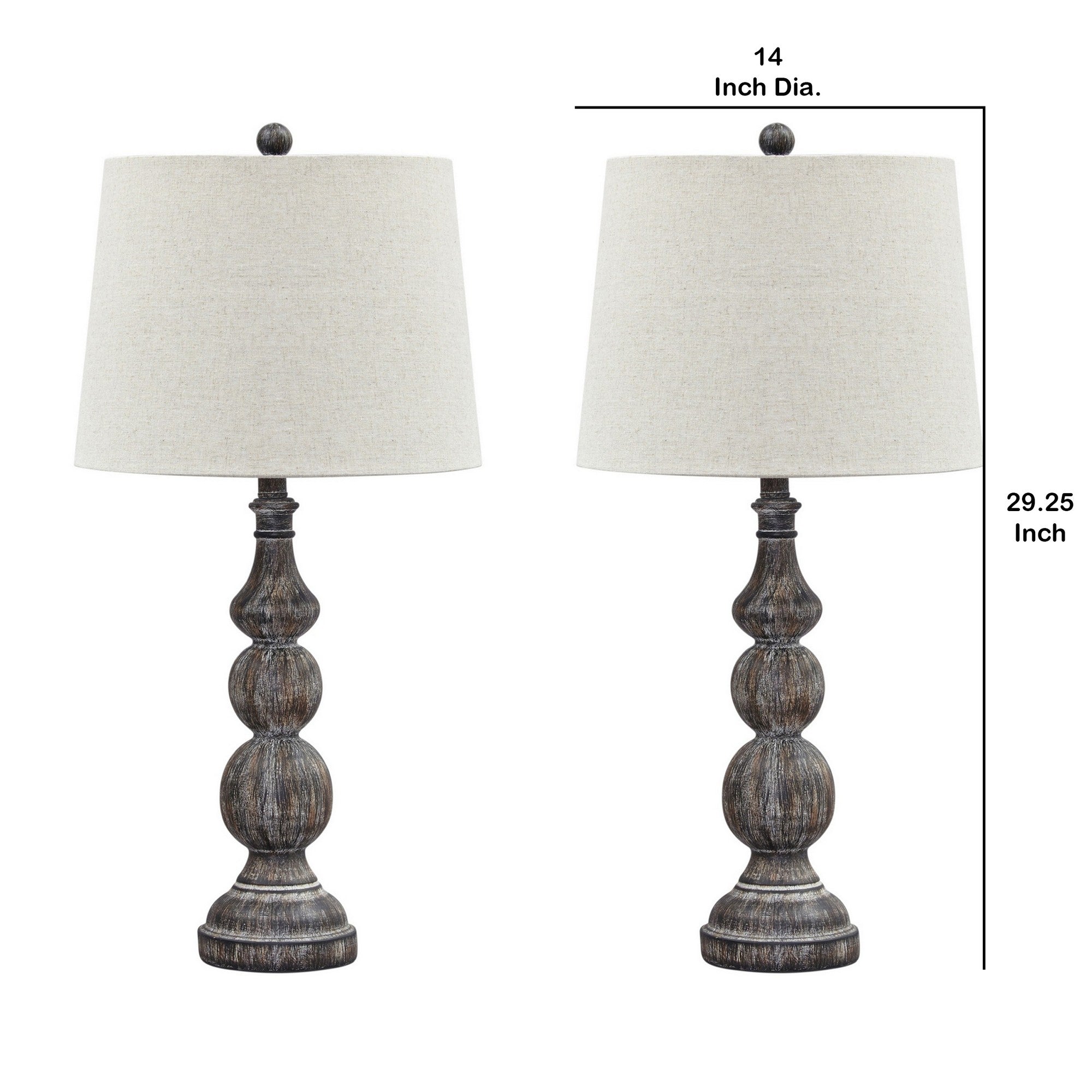 Polyresin Table Lamp with Turned Base Set of 2 Brown and Off White-zoom-5