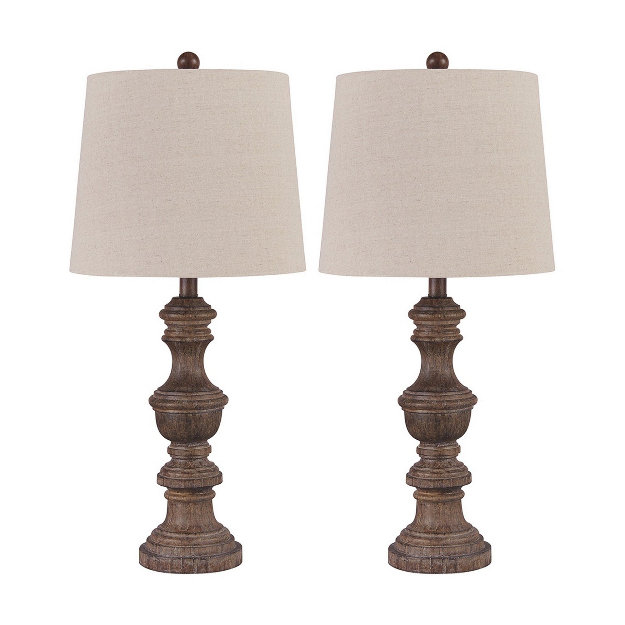 Tapered Fabric Shade Table Lamp with Turned Base Set of 2 Gray and Brown-zoom-1
