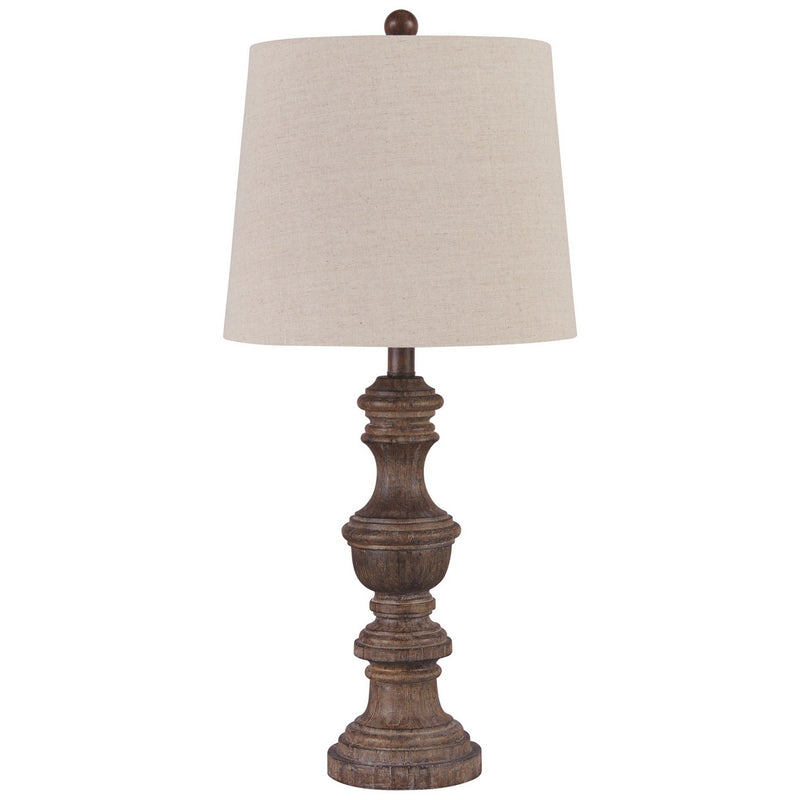 Tapered Fabric Shade Table Lamp with Turned Base Set of 2 Gray and Brown-zoom-
