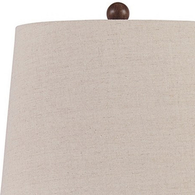 Tapered Fabric Shade Table Lamp with Turned Base Set of 2 Gray and Brown-zoom-