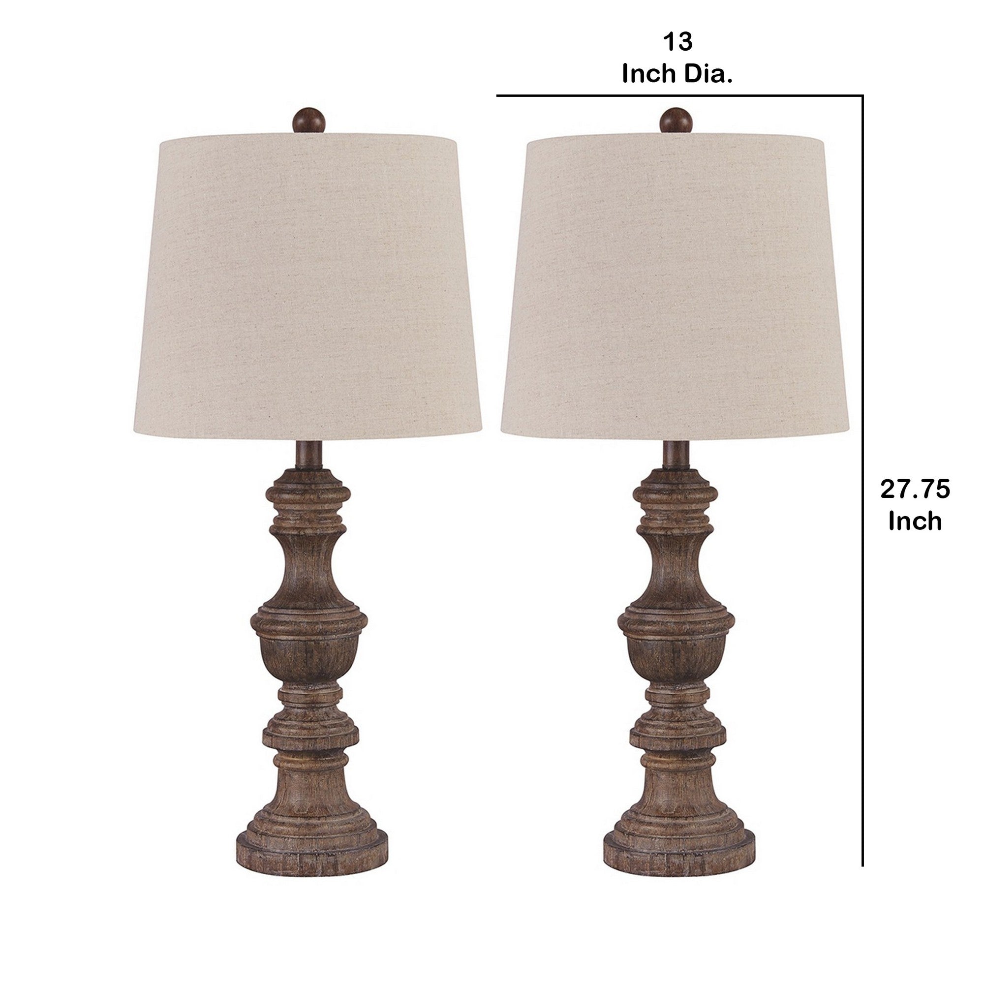 Tapered Fabric Shade Table Lamp with Turned Base Set of 2 Gray and Brown-zoom-5
