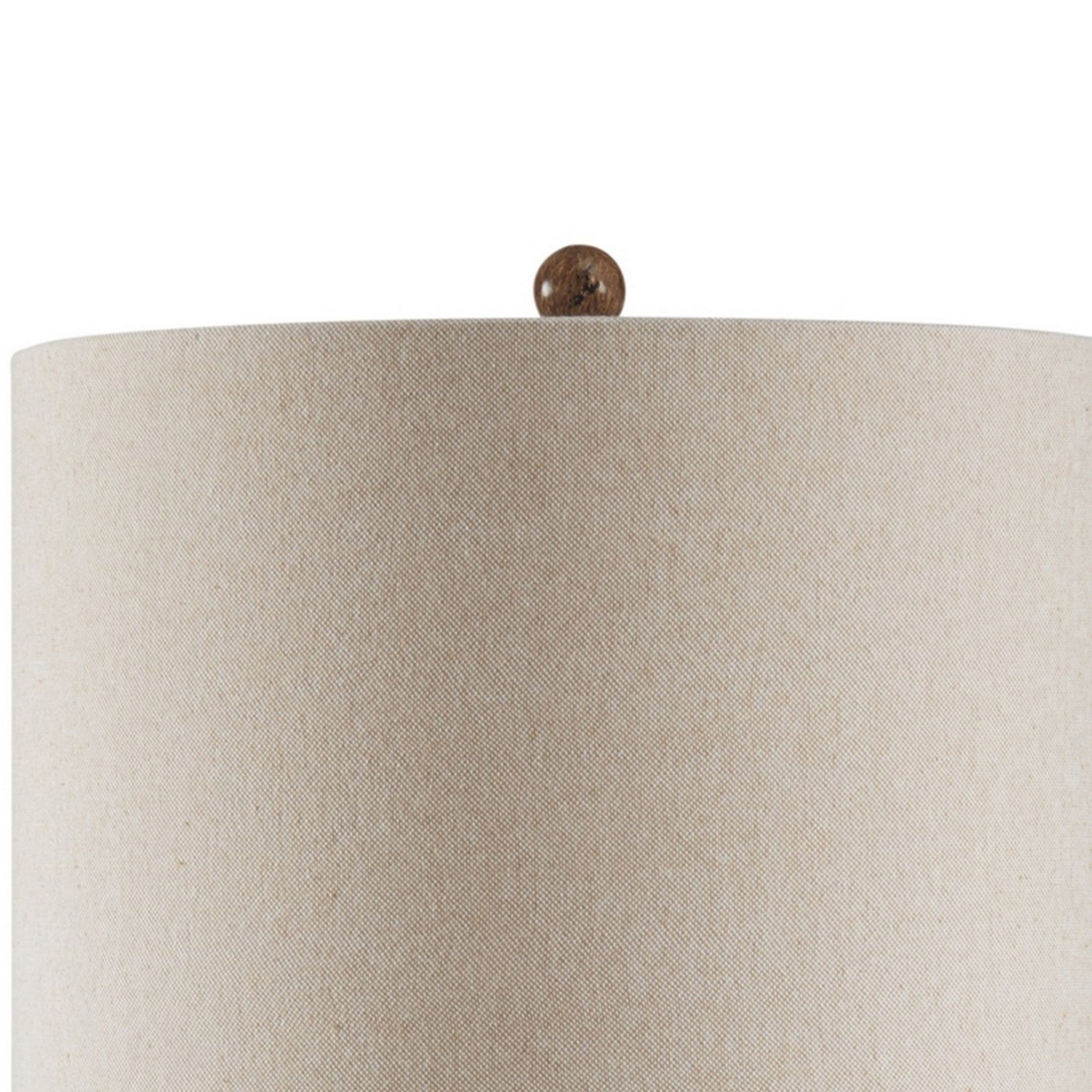 Polyresin Table Lamp with Turned Base and Fabric Shade Brown and Off White-zoom-2
