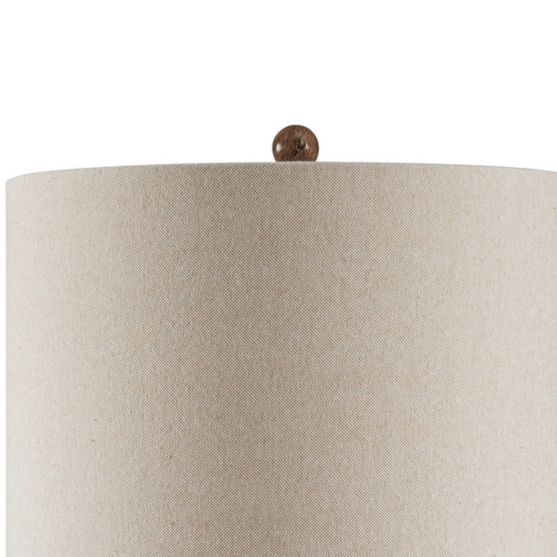 Polyresin Table Lamp with Turned Base and Fabric Shade Brown and Off White-zoom-