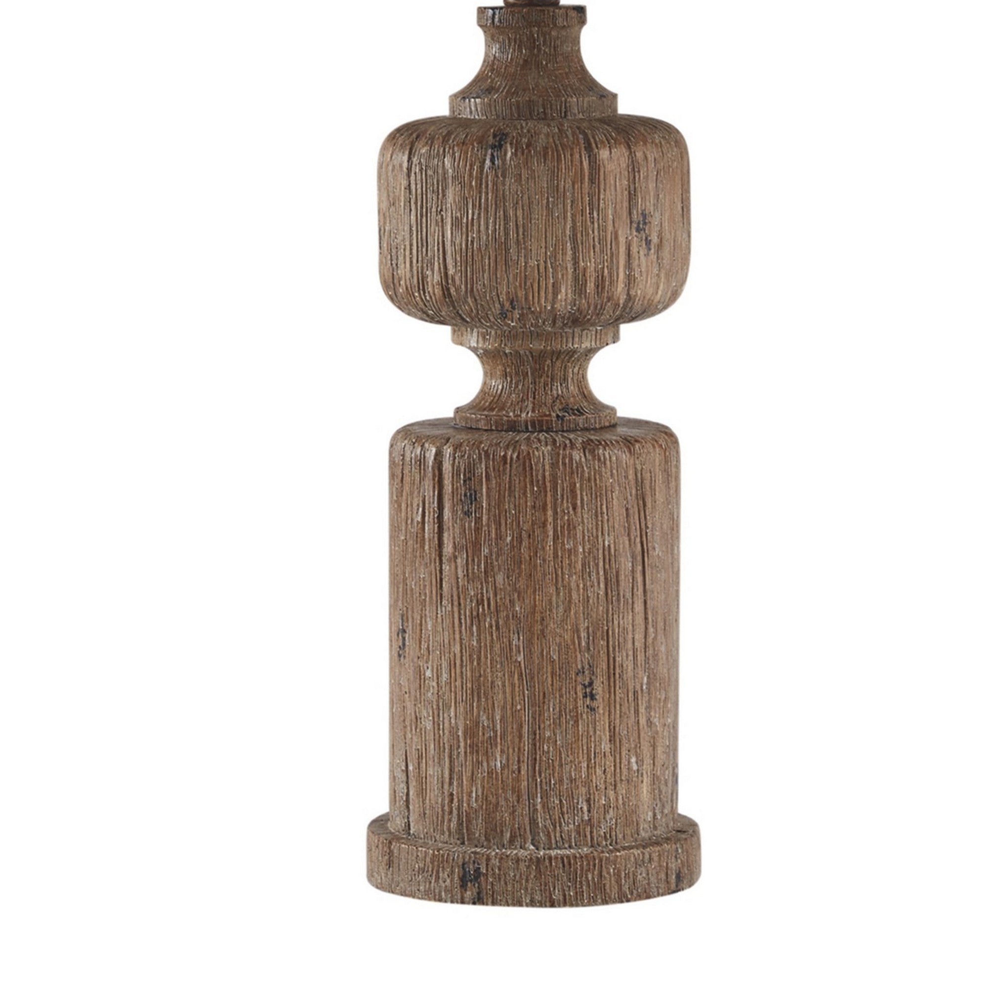 Polyresin Table Lamp with Turned Base and Fabric Shade Brown and Off White-zoom-3