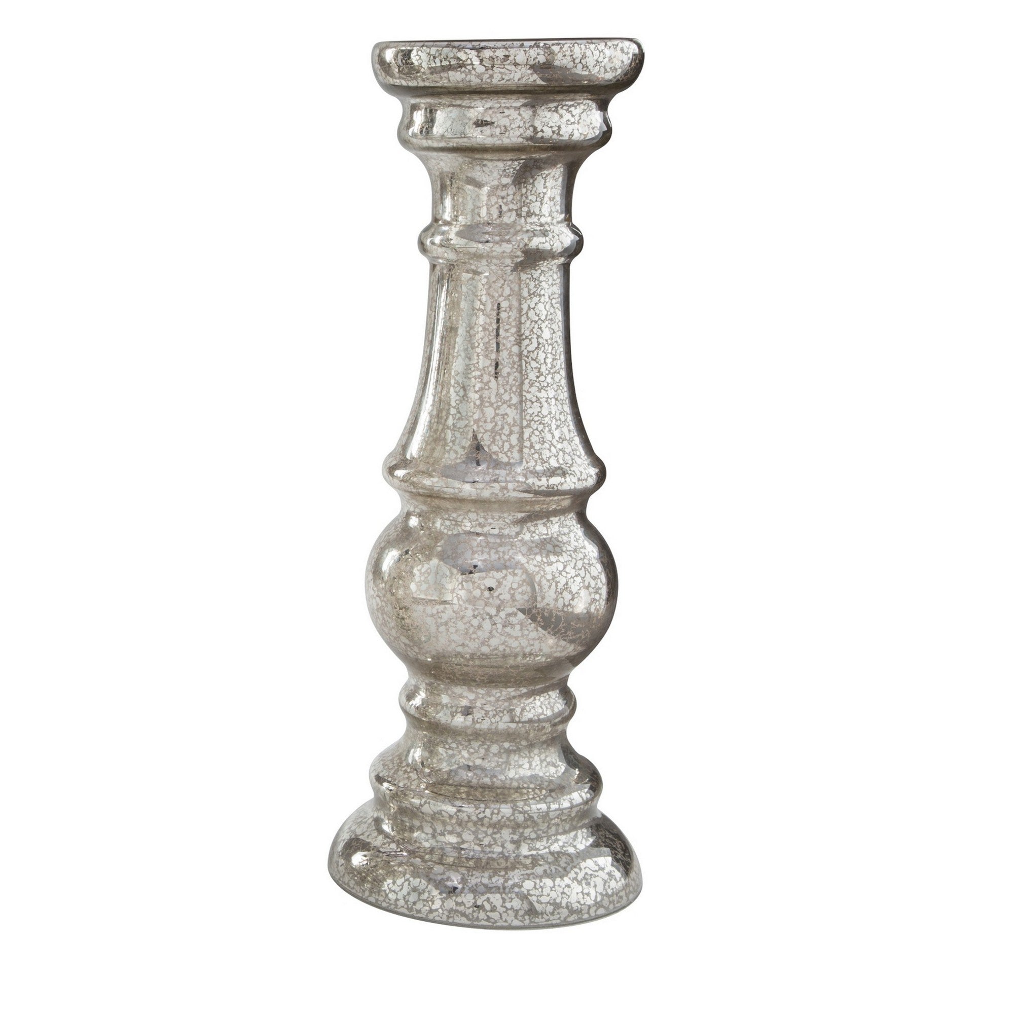 Mercury Glass Candleholder With Pedestal Base Set Of 3 Silver-zoom-2