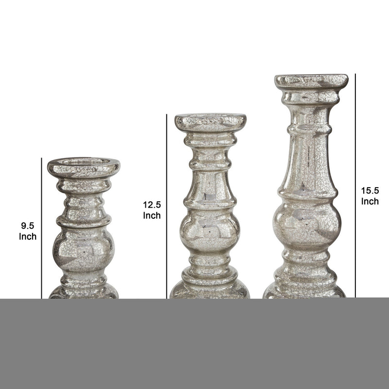 Mercury Glass Candleholder With Pedestal Base Set Of 3 Silver-zoom-