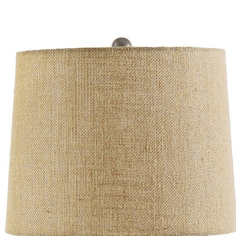 Bellied Ceramic Base Table Lamp with Drum Shade Beige and Gray-zoom-