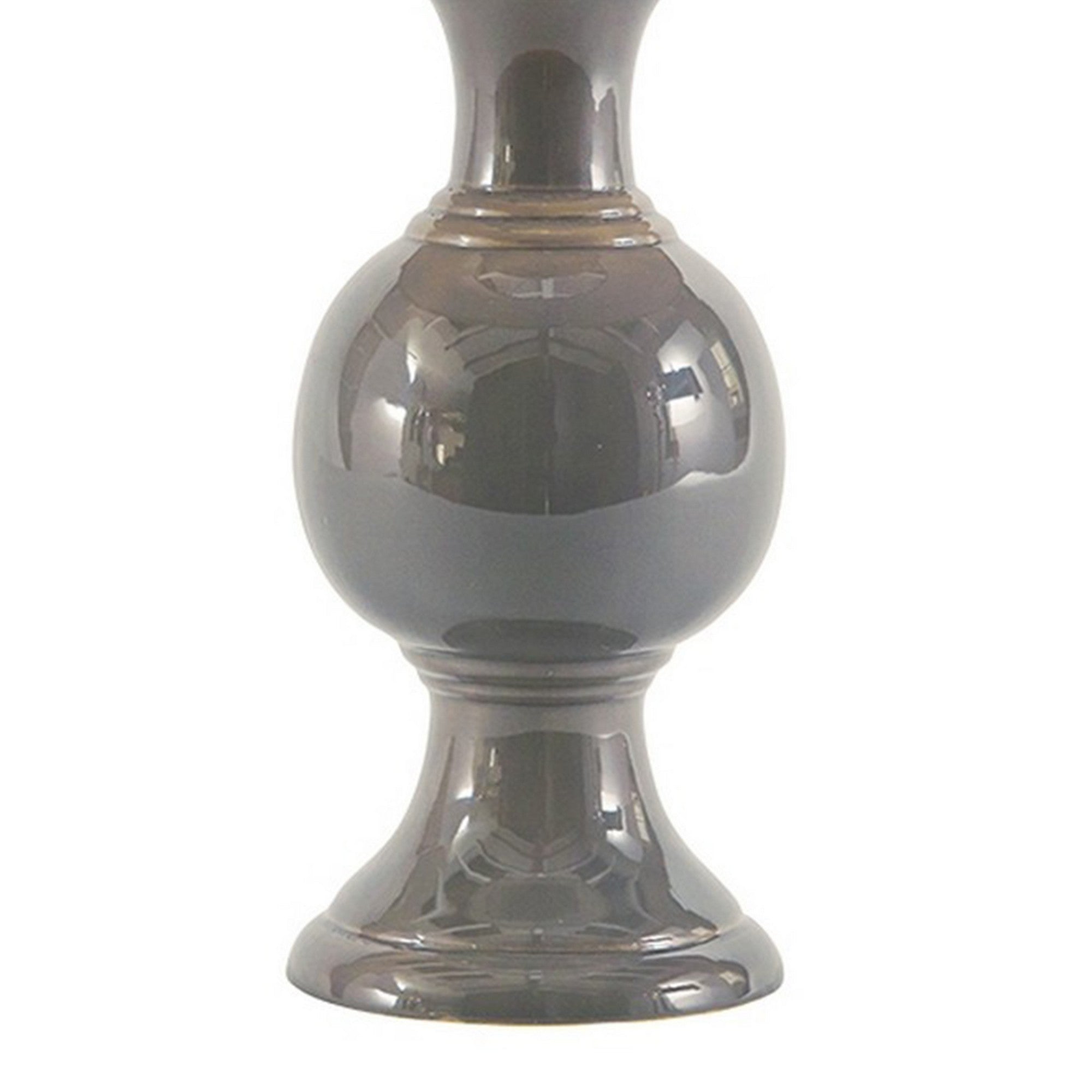 Bellied Ceramic Base Table Lamp with Drum Shade Beige and Gray-zoom-3