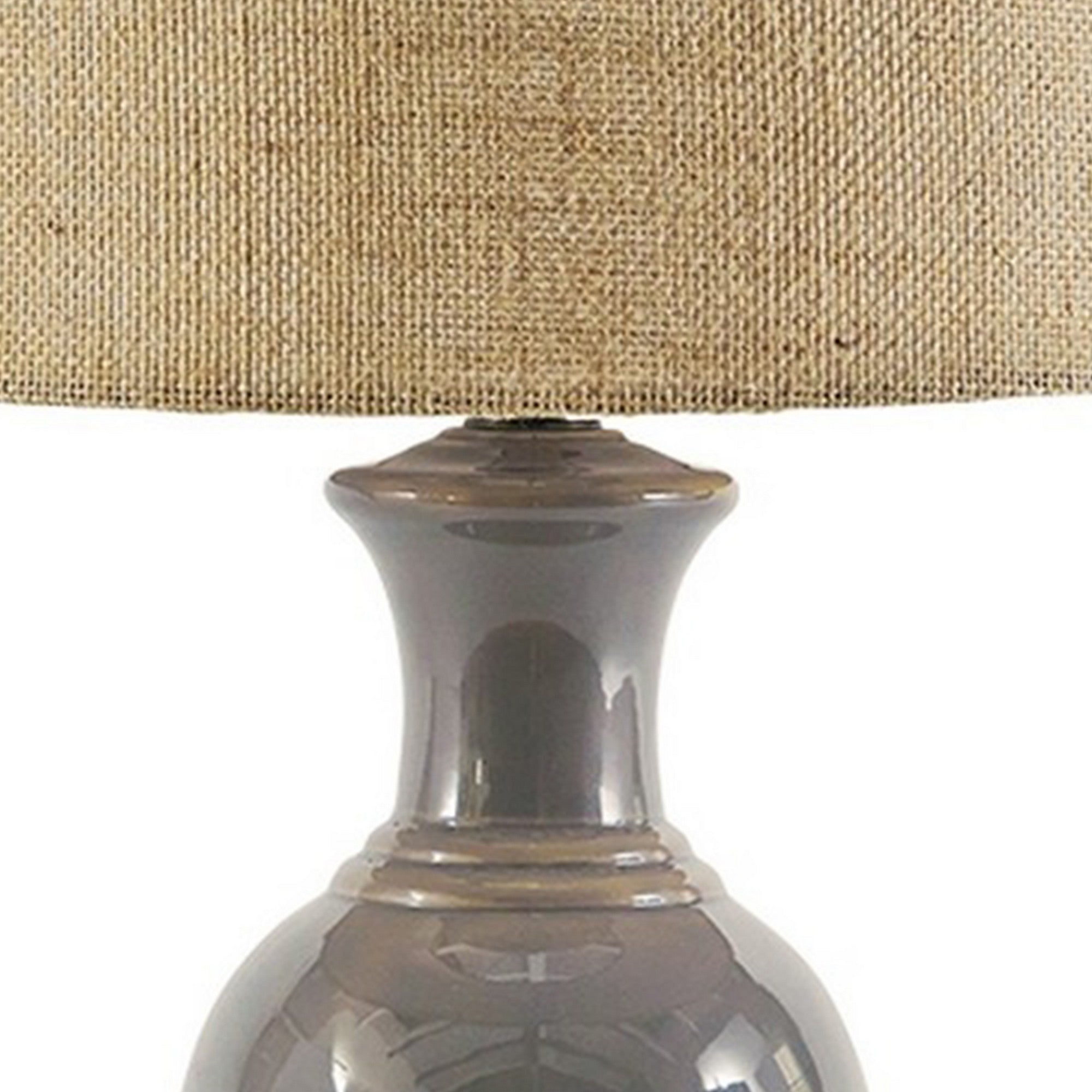 Bellied Ceramic Base Table Lamp with Drum Shade Beige and Gray-zoom-4