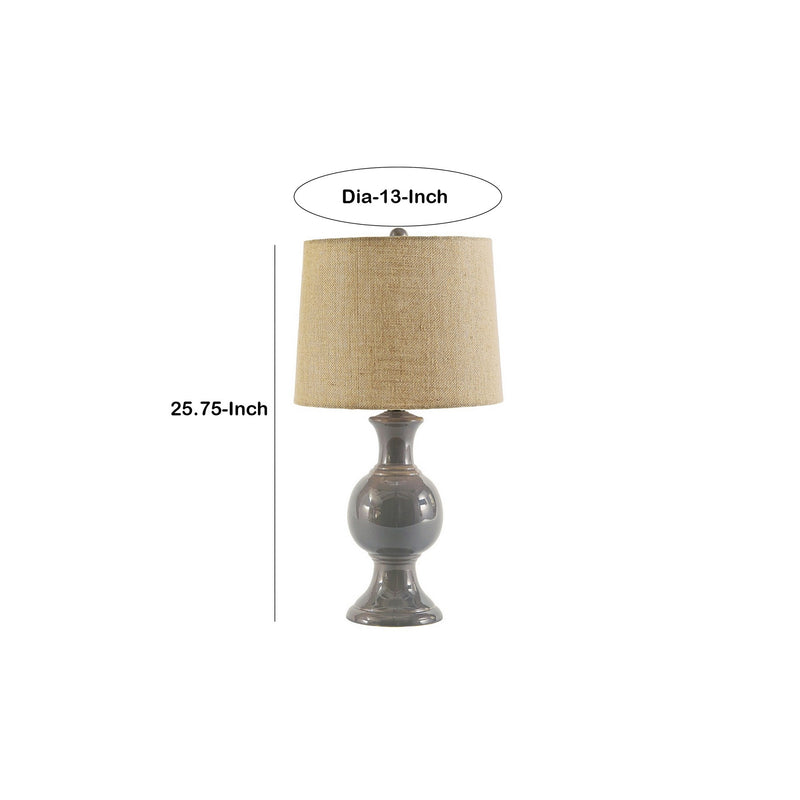 Bellied Ceramic Base Table Lamp with Drum Shade Beige and Gray-zoom-