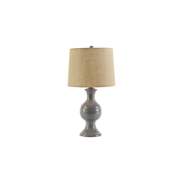 Bellied Ceramic Base Table Lamp with Drum Shade Beige and Gray
