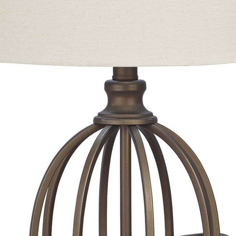 Armillary Metal Base Table Lamp with fabric Shade White and Bronze-zoom-