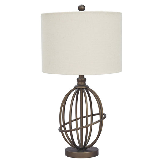 Armillary Metal Base Table Lamp with fabric Shade White and Bronze