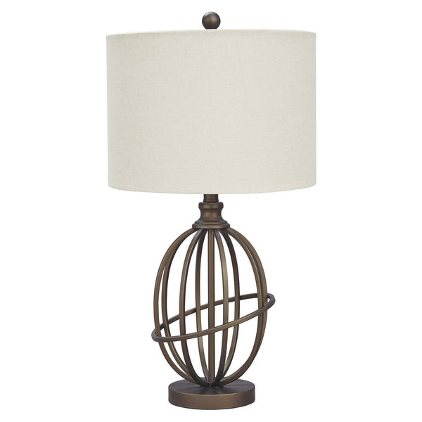 Armillary Metal Base Table Lamp with fabric Shade White and Bronze