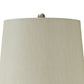 Bellied Glass Table Lamp with Fabric Drum Shade Beige and Clear