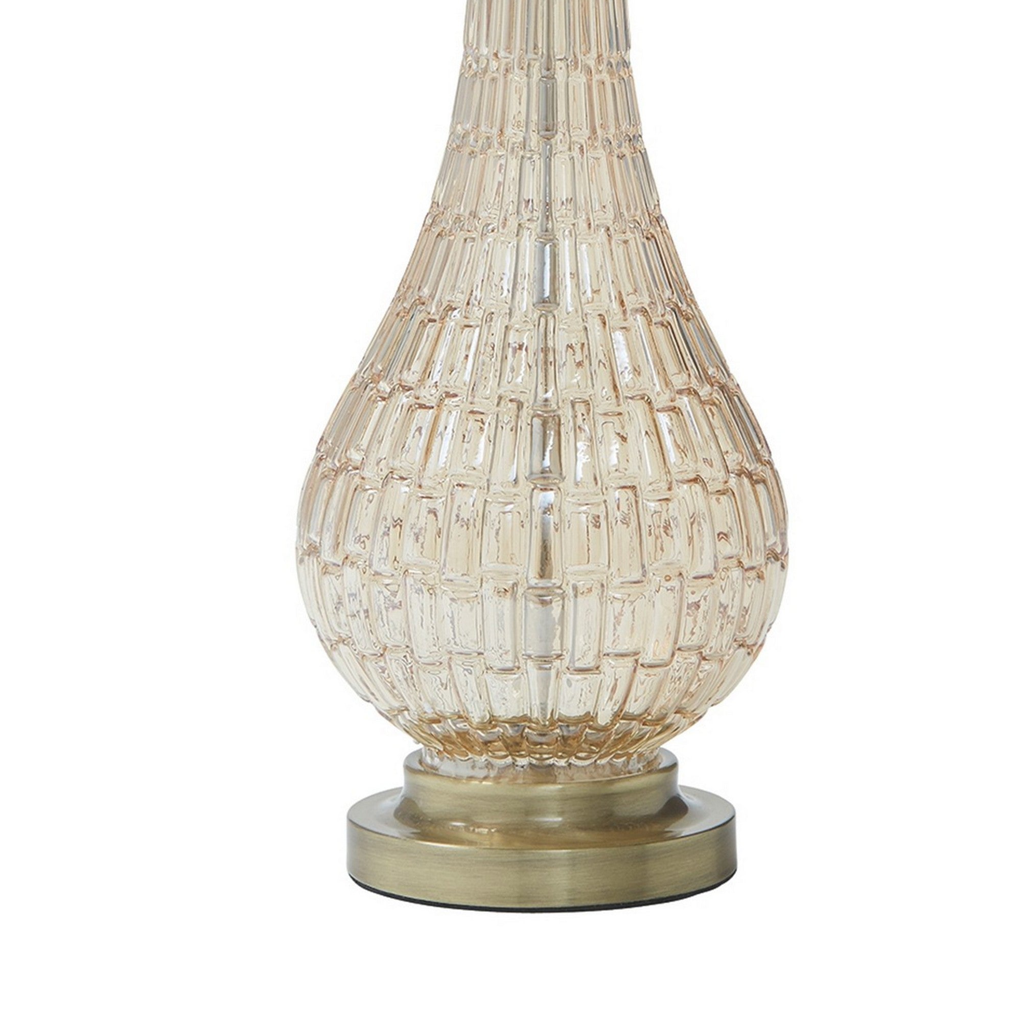 Bellied Glass Table Lamp with Fabric Drum Shade Beige and Clear-zoom-3