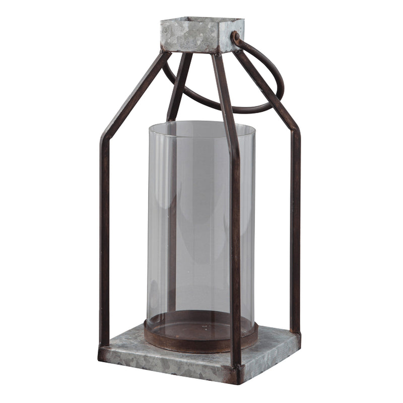 Geometric Lantern With Glass Hurricane Set Of 2 Black And Gray-zoom-