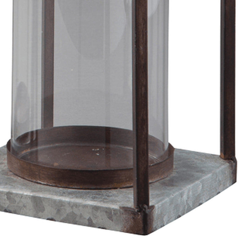 Geometric Lantern With Glass Hurricane Set Of 2 Black And Gray-zoom-