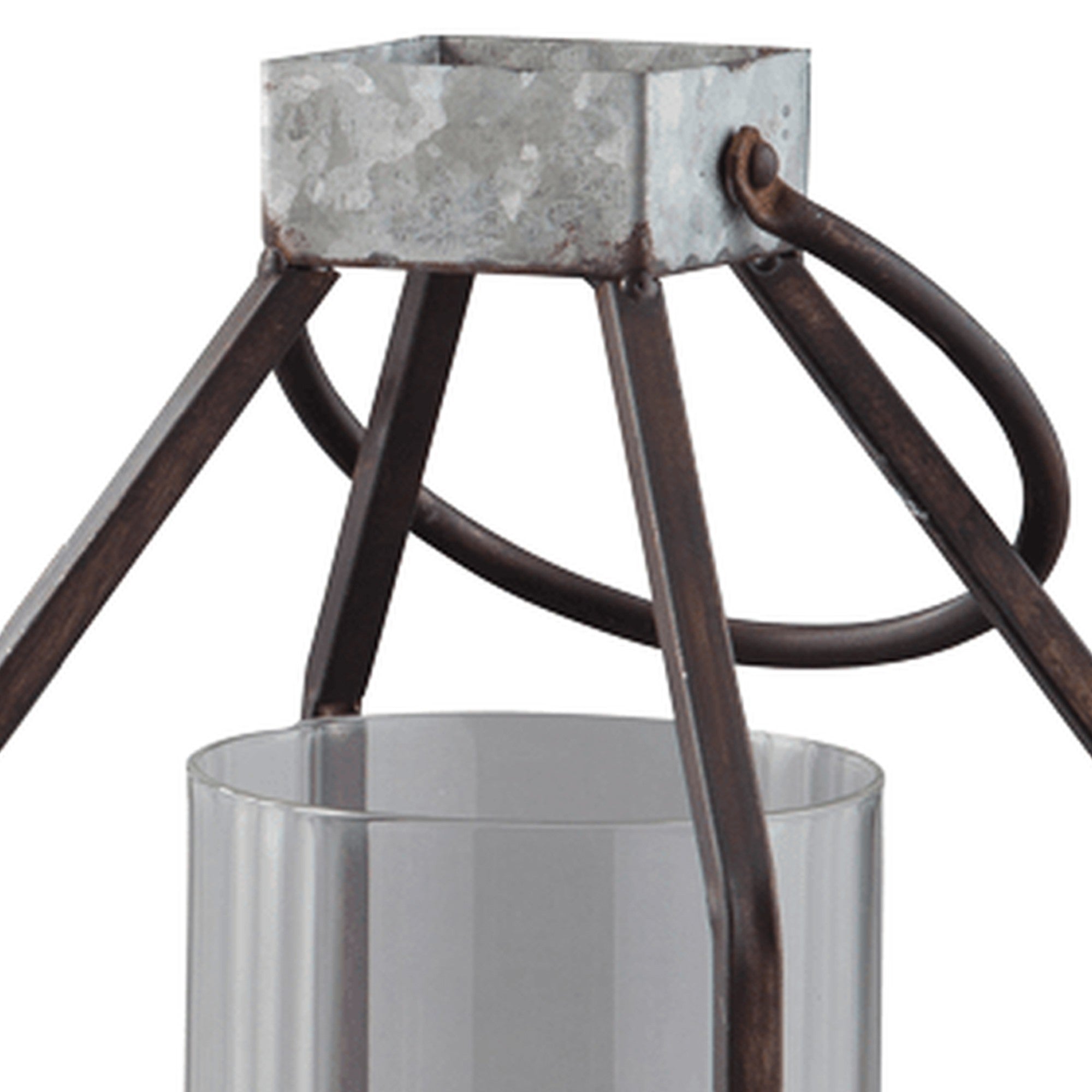 Geometric Lantern With Glass Hurricane Set Of 2 Black And Gray-zoom-4