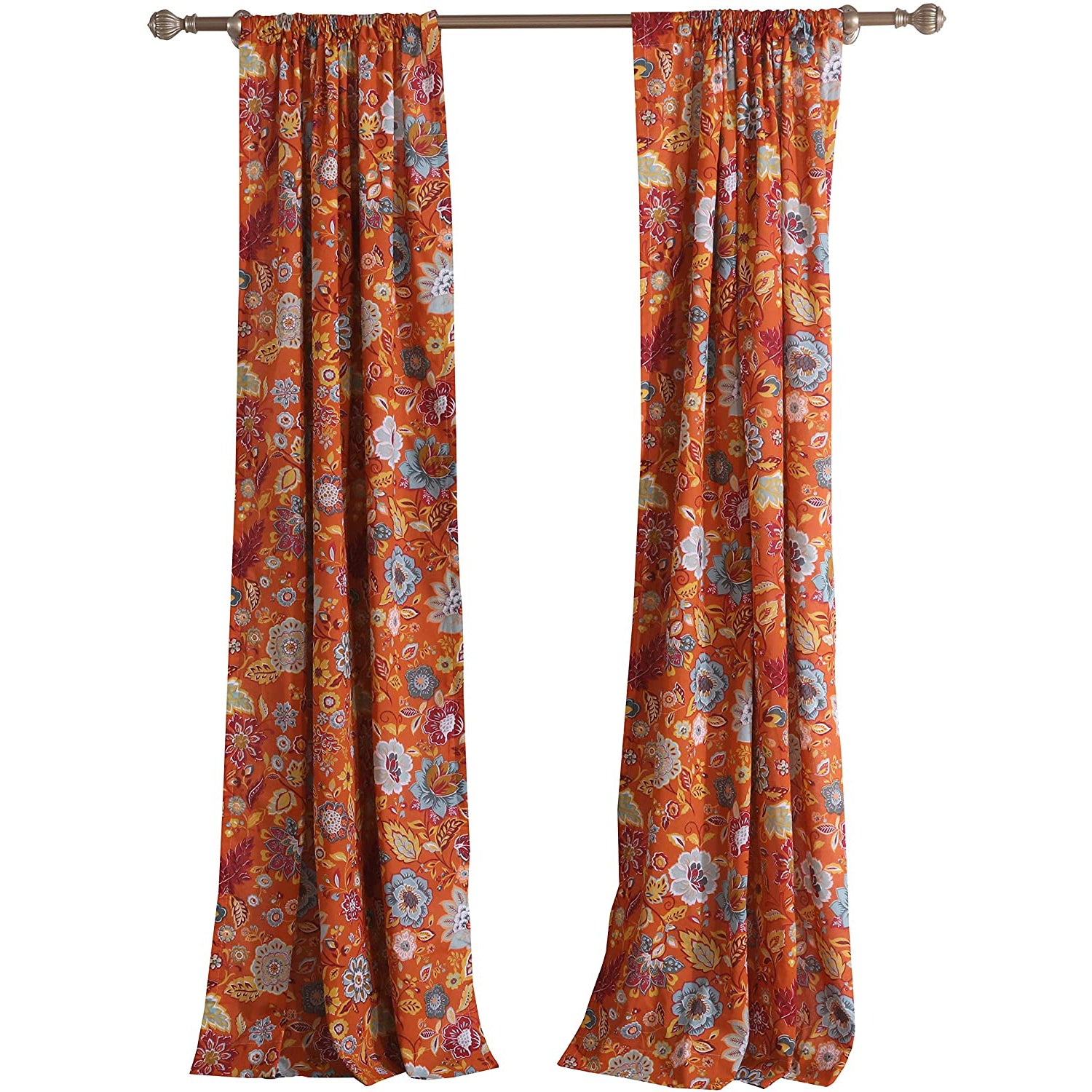 Paris 4 Piece Floral Print Fabric Curtain Panel With Ties Orange-zoom-1