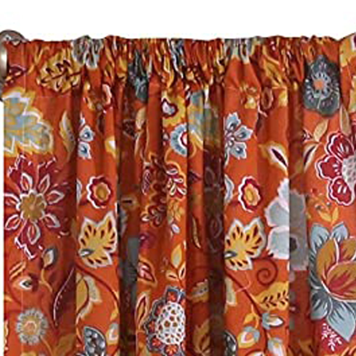 Paris 4 Piece Floral Print Fabric Curtain Panel With Ties Orange-zoom-2