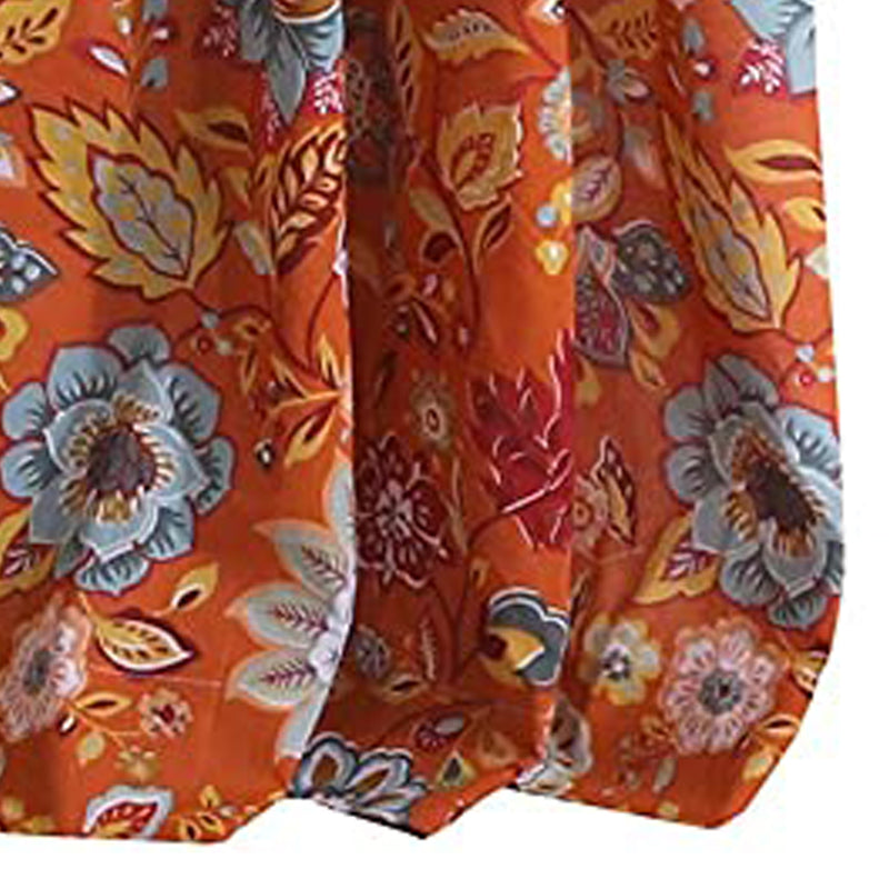Paris 4 Piece Floral Print Fabric Curtain Panel With Ties Orange-zoom-