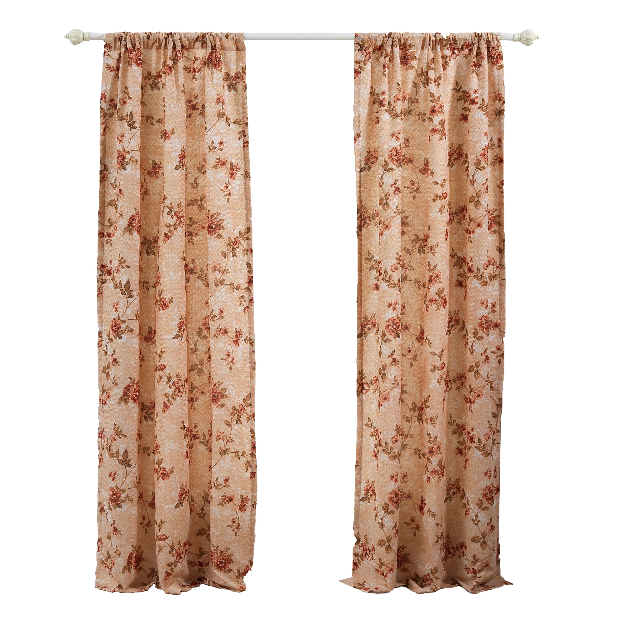 Munich 4 Piece Flower And Petal Print Fabric Curtain Panel With Ties beige-zoom-1