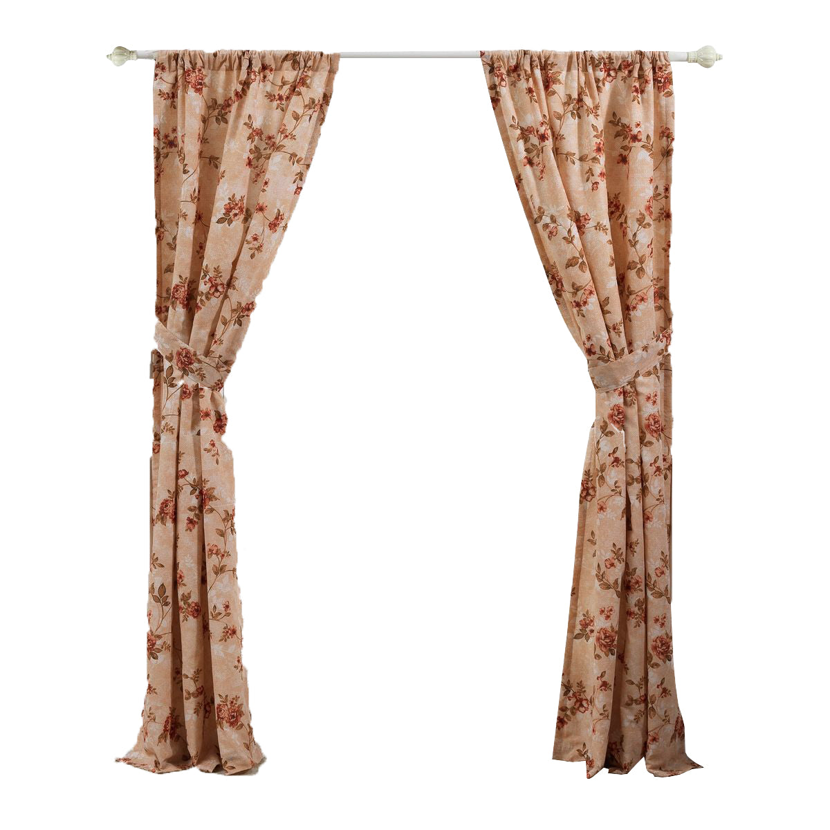 Munich 4 Piece Flower And Petal Print Fabric Curtain Panel With Ties beige