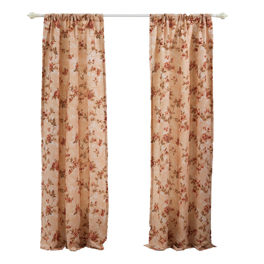 Munich 4 Piece Flower And Petal Print Fabric Curtain Panel With Ties beige