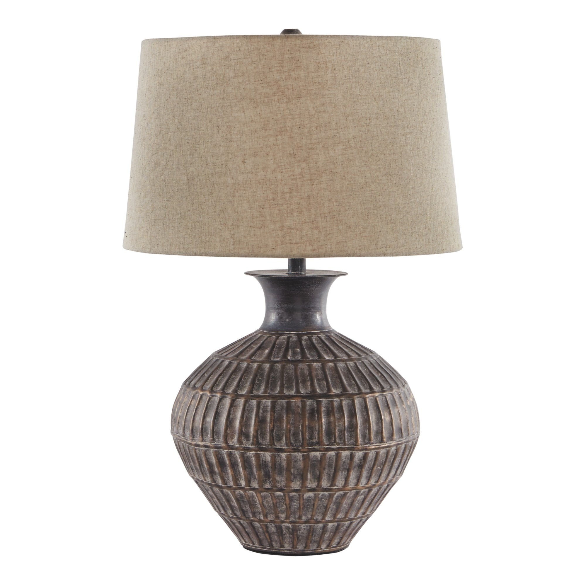 Metal Table Lamp with Bellied Embossed Vertical Lines Base Antique Bronze-zoom-1