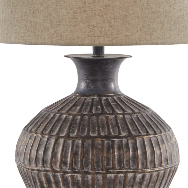 Metal Table Lamp with Bellied Embossed Vertical Lines Base Antique Bronze-zoom-