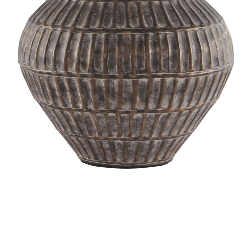 Metal Table Lamp with Bellied Embossed Vertical Lines Base Antique Bronze-zoom-