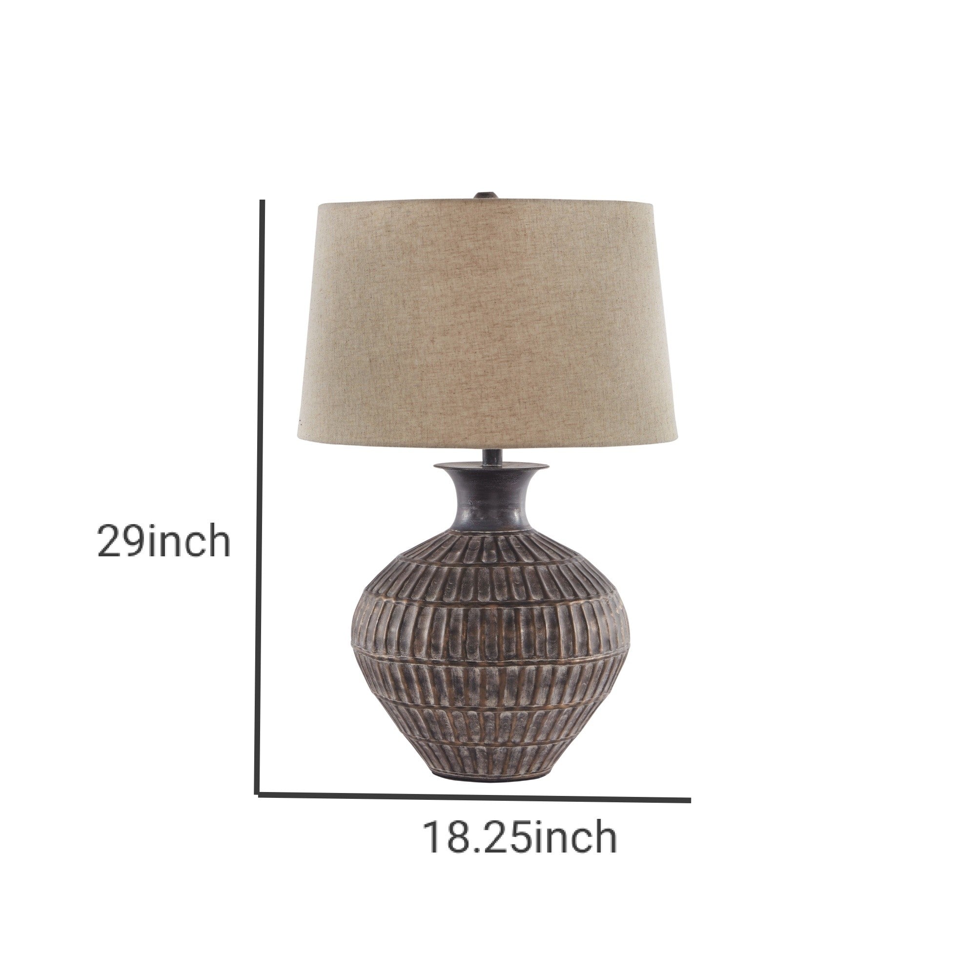 Metal Table Lamp with Bellied Embossed Vertical Lines Base Antique Bronze-zoom-5