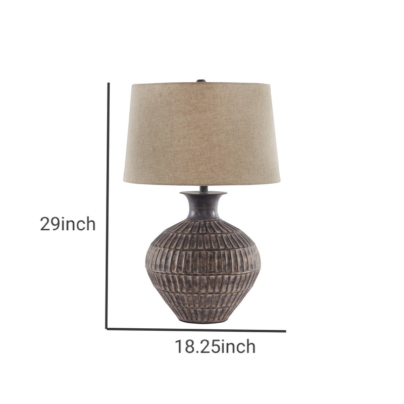 Metal Table Lamp with Bellied Embossed Vertical Lines Base Antique Bronze-zoom-