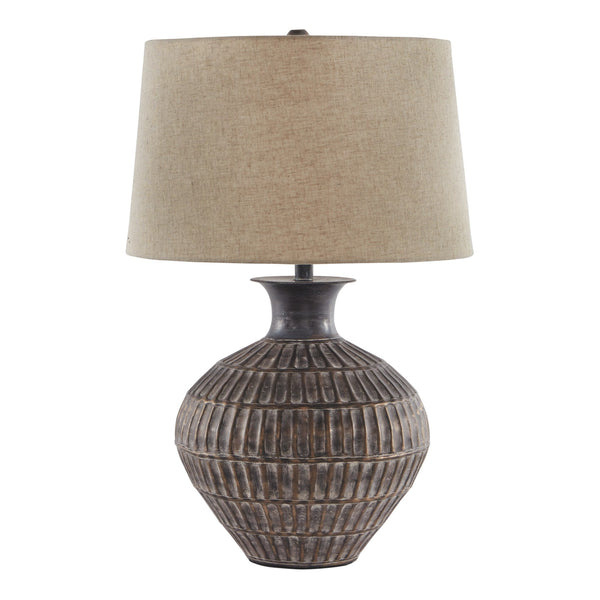 Metal Table Lamp with Bellied Embossed Vertical Lines Base Antique Bronze