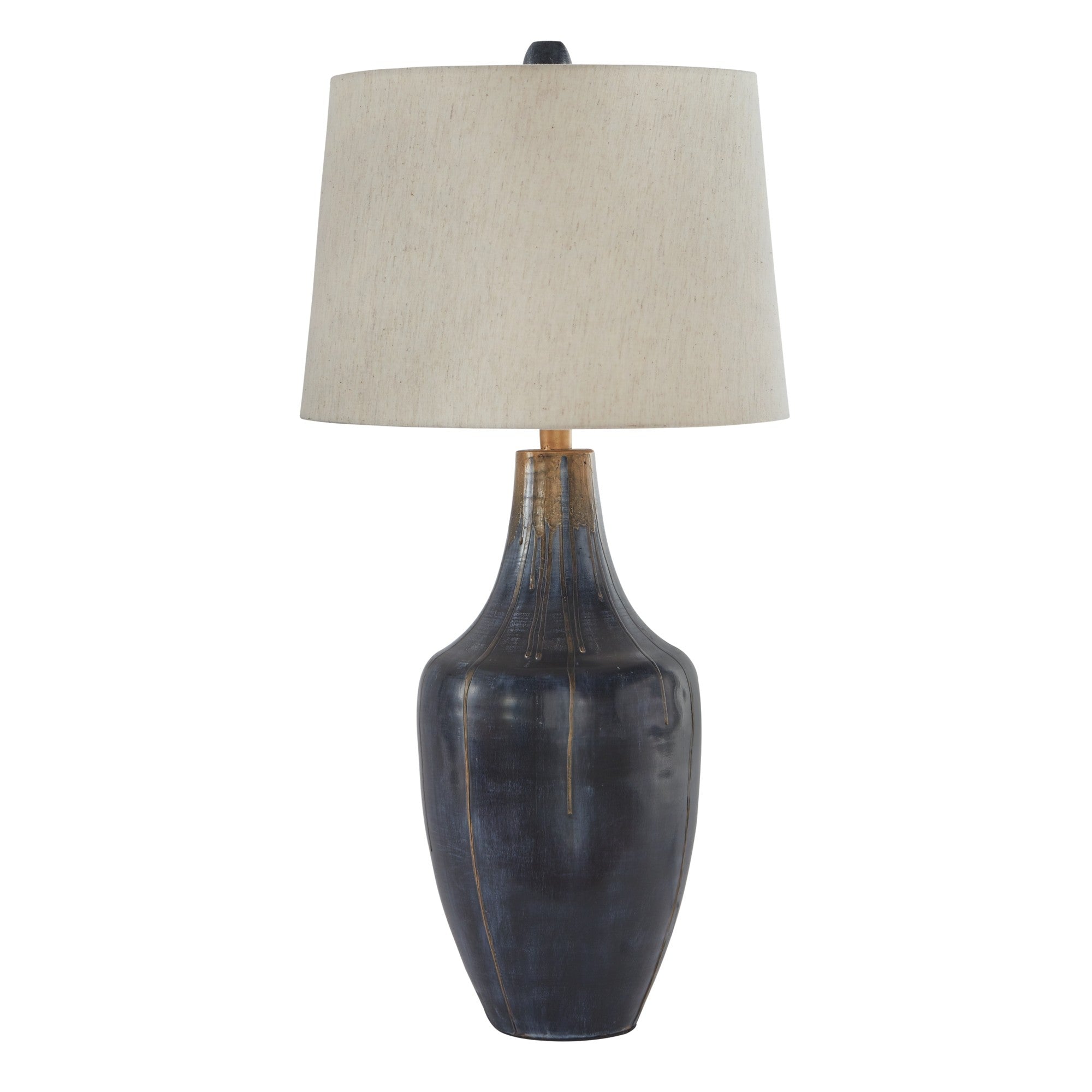 Drum Shade Table Lamp with Metal Curved Design Base Blue-zoom-1