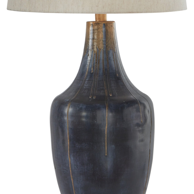 Drum Shade Table Lamp with Metal Curved Design Base Blue-zoom-