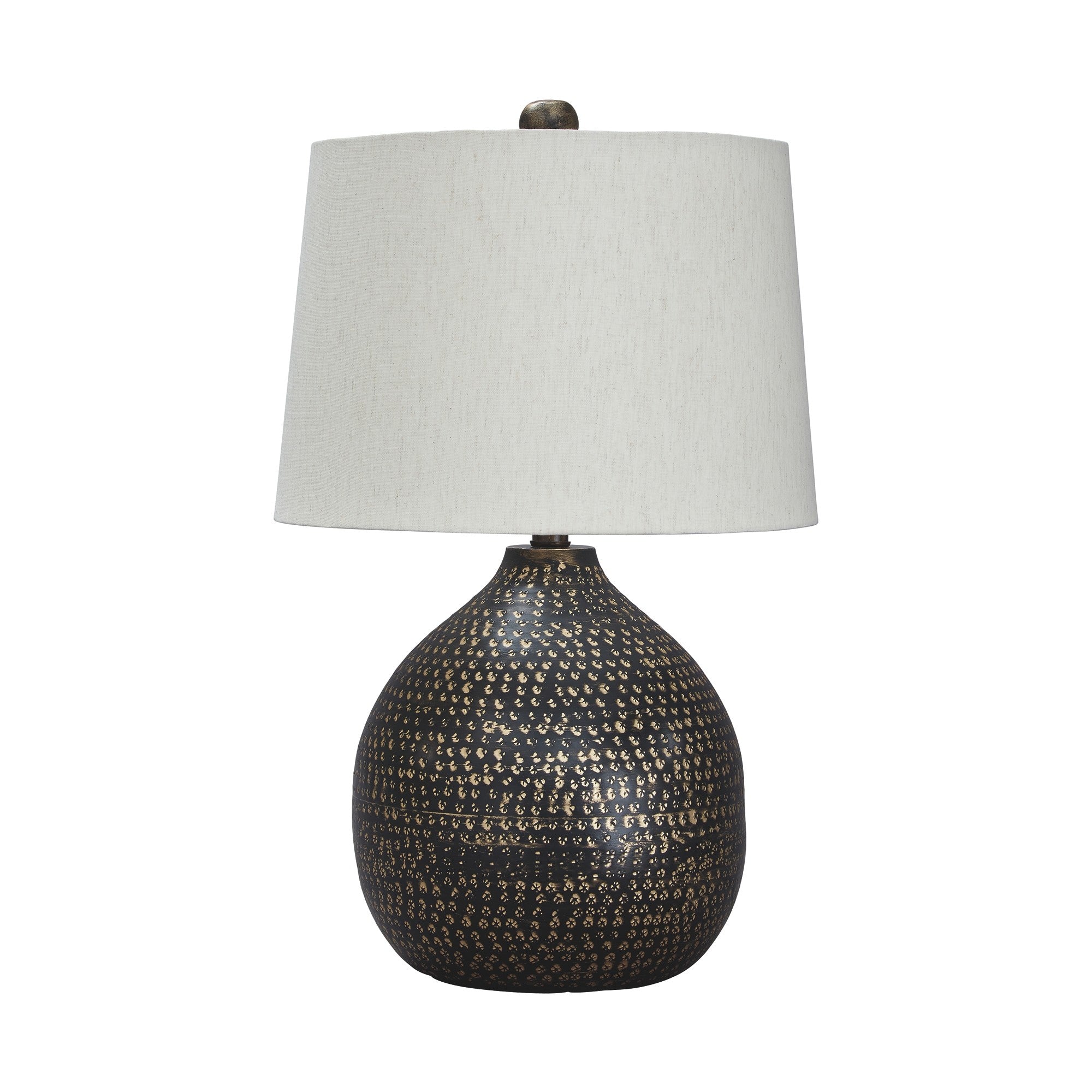 Pot Bellied Base Metal Table Lamp with Dotted Pattern Black