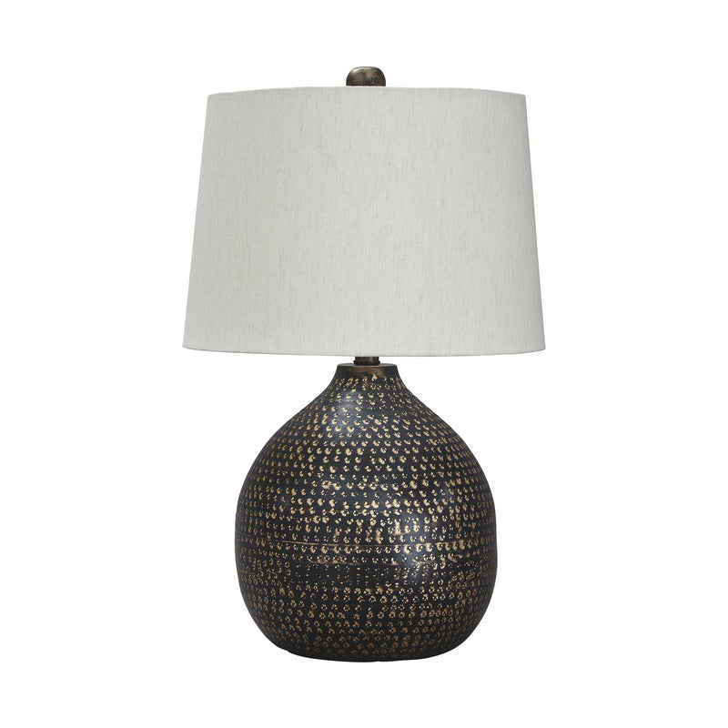 Pot Bellied Base Metal Table Lamp with Dotted Pattern Black-zoom-
