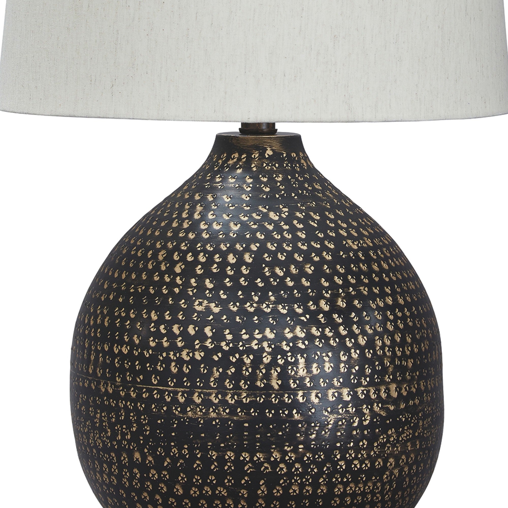 Pot Bellied Base Metal Table Lamp with Dotted Pattern Black-zoom-3