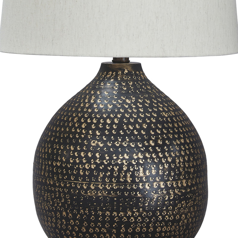 Pot Bellied Base Metal Table Lamp with Dotted Pattern Black-zoom-