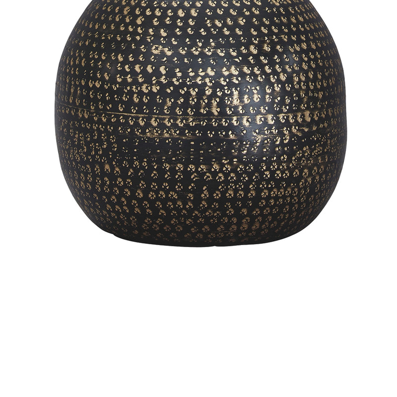 Pot Bellied Base Metal Table Lamp with Dotted Pattern Black-zoom-