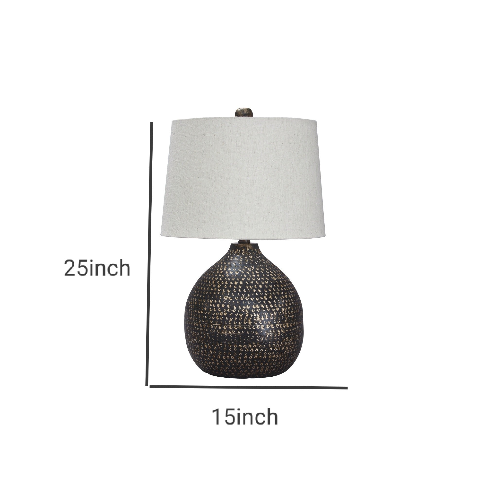 Pot Bellied Base Metal Table Lamp with Dotted Pattern Black-zoom-5