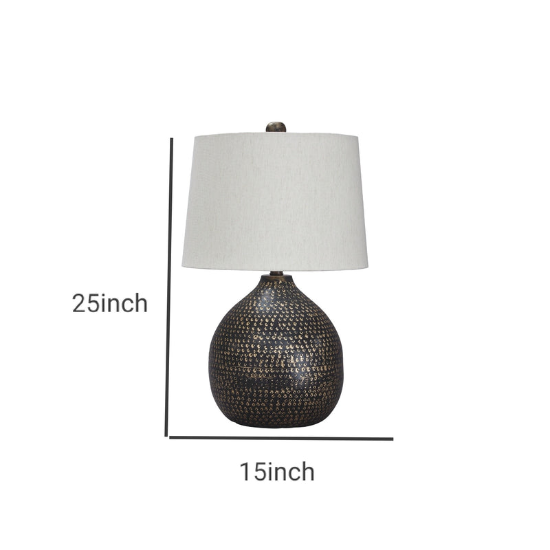 Pot Bellied Base Metal Table Lamp with Dotted Pattern Black-zoom-