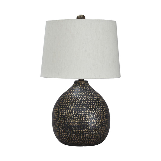 Pot Bellied Base Metal Table Lamp with Dotted Pattern Black
