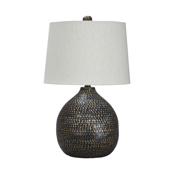Pot Bellied Base Metal Table Lamp with Dotted Pattern Black