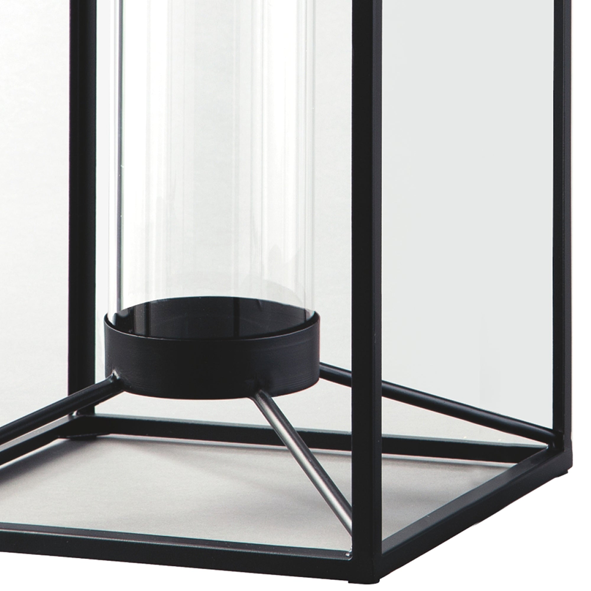 Metal Frame Lantern With Cylindrical Glass Hurricane Set Of 2 Black-zoom-3